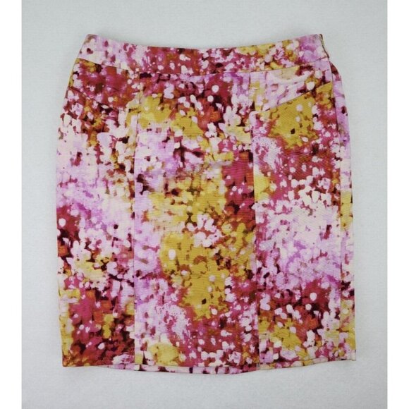 Ann Taylor LOFT Women's Pencil Skirt Size 2 Pink & Yellow Print - Picture 1 of 13